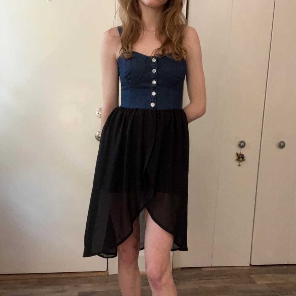 midi dress with denim bustier top